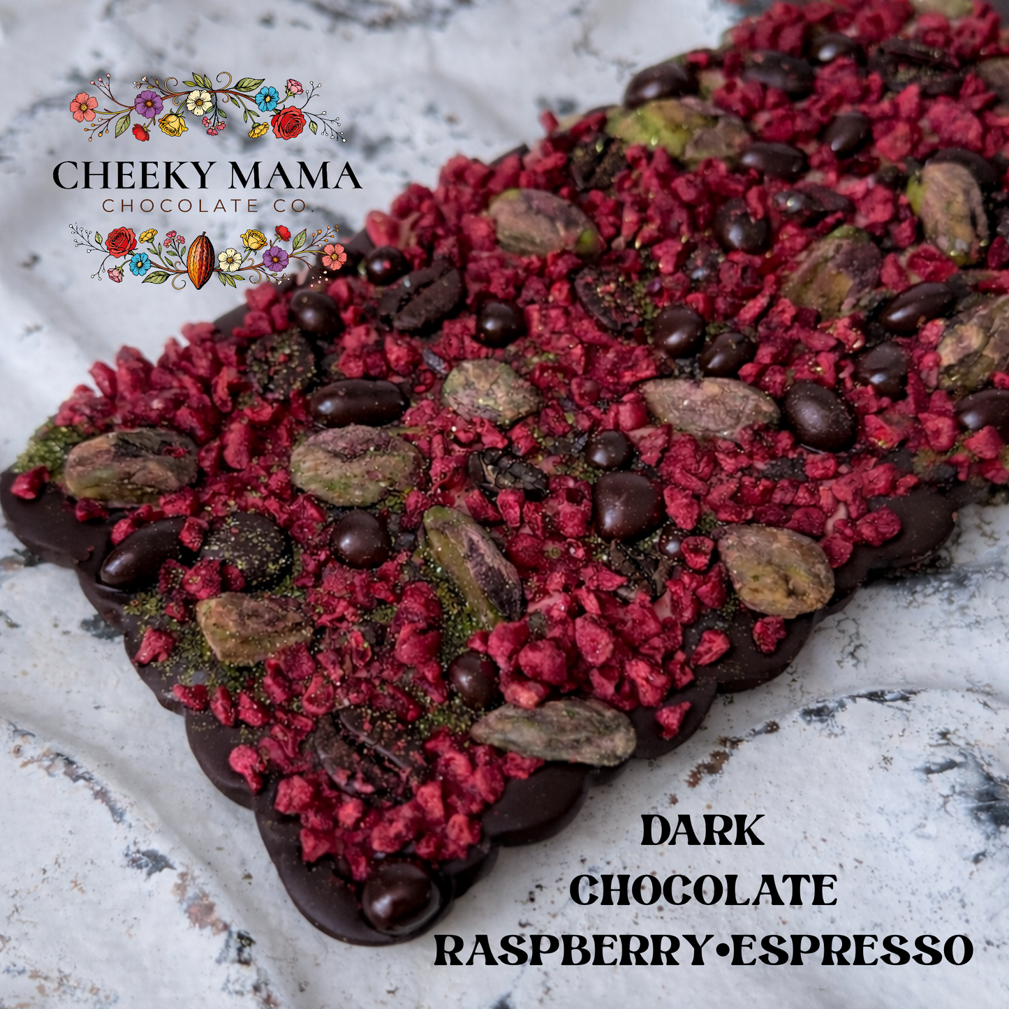 Raspberry•Espresso Artisanal Belgian Chocolate Bark